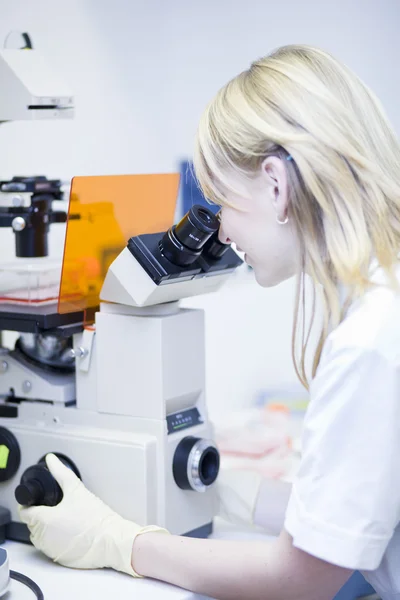 Portret kobiety naukowca robi badania w laboratorium (kolor t — Zdjęcie stockowe