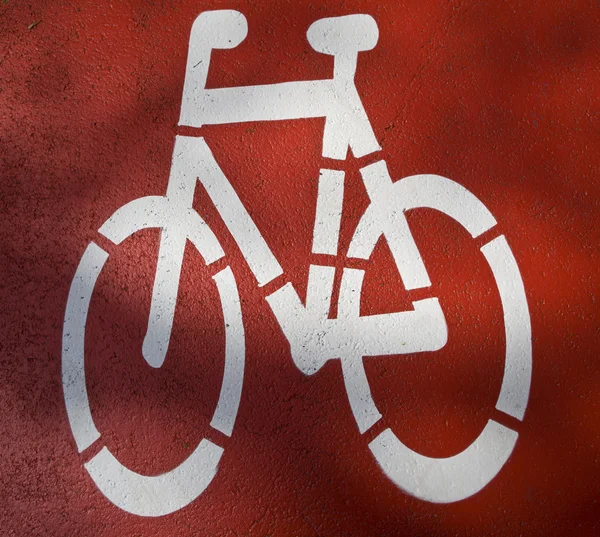 Urban traffic concept - bike/cycling lane sign in a city — Stock Photo, Image