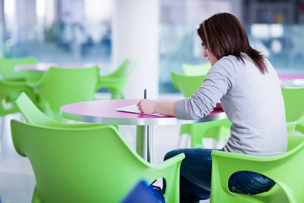 Pfemale college student doing homework/assignment on campus/at s Stock Photo