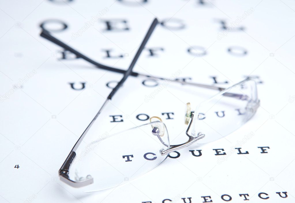 Optometry concept - glasses & eye chart