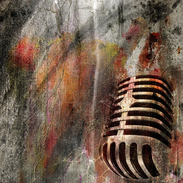 Grunge fond avec microphone — Photo