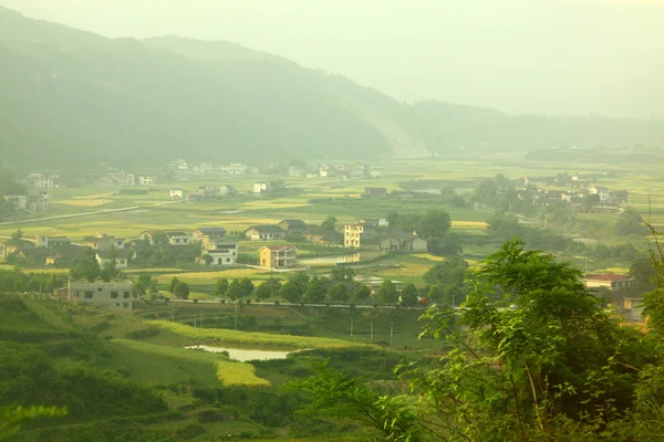 Zemědělské půdy a domy v hunan, Čína — Stock fotografie