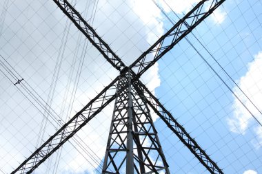 Special type of power transmission tower with cables clipart