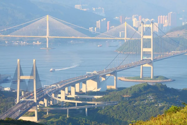 Gün zaman Hong kong köprüler — Stok fotoğraf