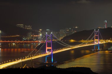 Tsing Ma Bridge at night in Hong Kong clipart