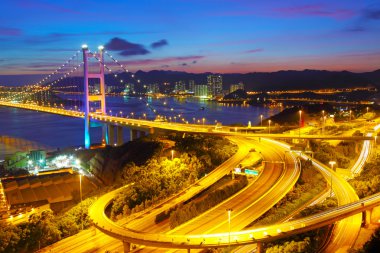 Tsing Ma Bridge in Hong Kong at night clipart