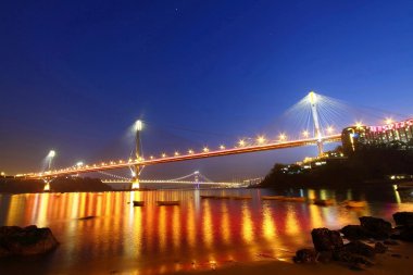 Ting Kau Bridge in Hong Kong at night clipart