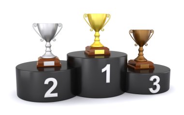 Trophies on the winner's podium clipart