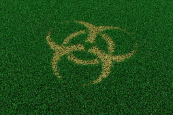 Biohazard symbol from thatch on green grass — Stock Photo, Image