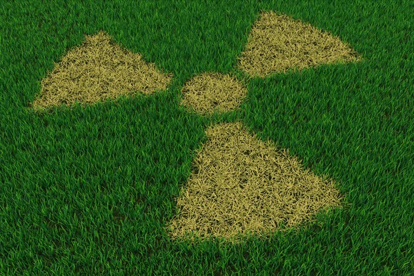 Radiation symbol from thatch on green grass — Stock Photo, Image