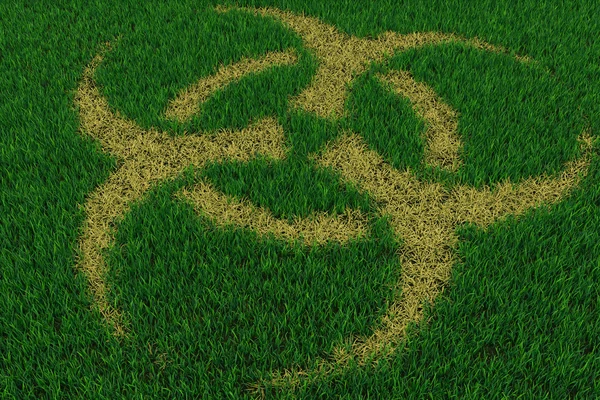 Biohazard symbol from thatch on green grass — Stock Photo, Image