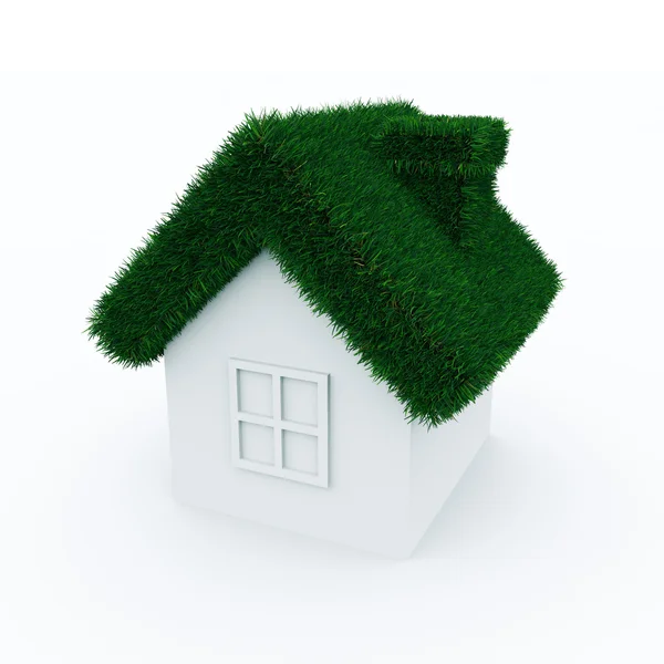 Dom z dachem zielona trawa. — Zdjęcie stockowe