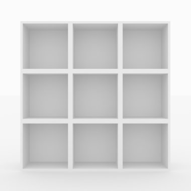 Empty white bookshelf clipart