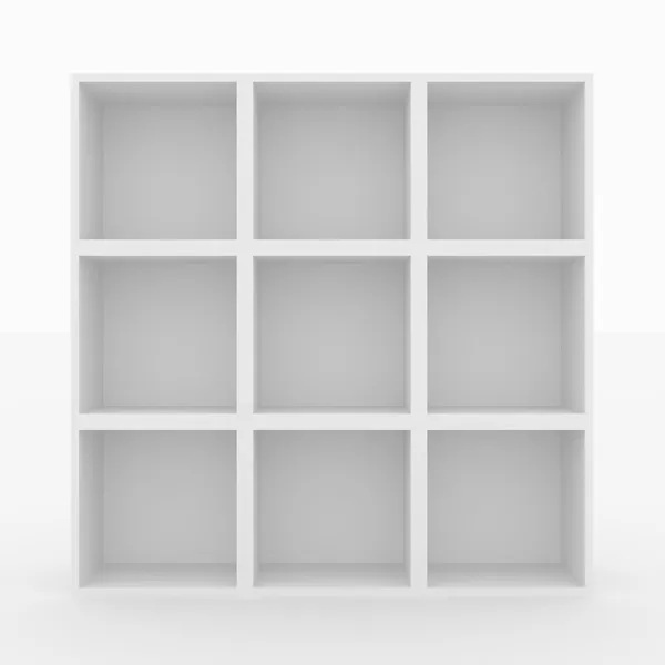 Leeres weißes Bücherregal — Stockfoto