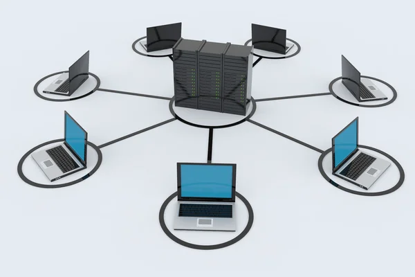 Rede de computadores com servidor — Fotografia de Stock