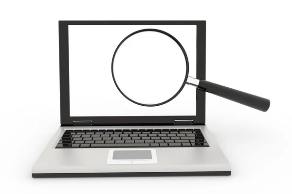 Laptop mit Lupe — Stockfoto