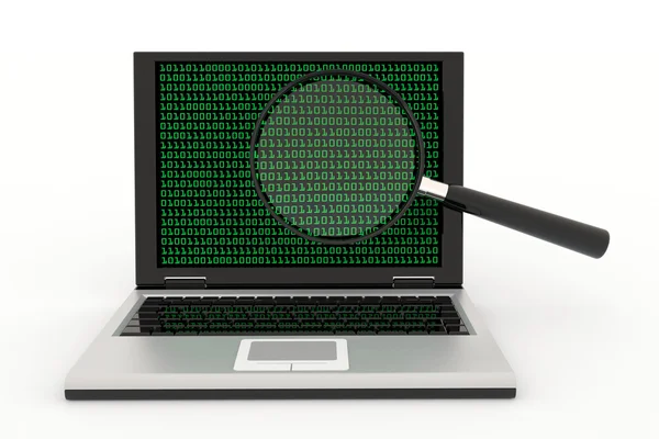 Laptop met een vergrootglas — Stockfoto