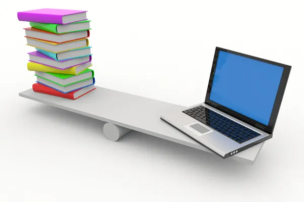 Książki i laptopa na skale — Zdjęcie stockowe