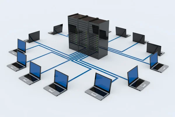 Rede de computadores com servidor — Fotografia de Stock