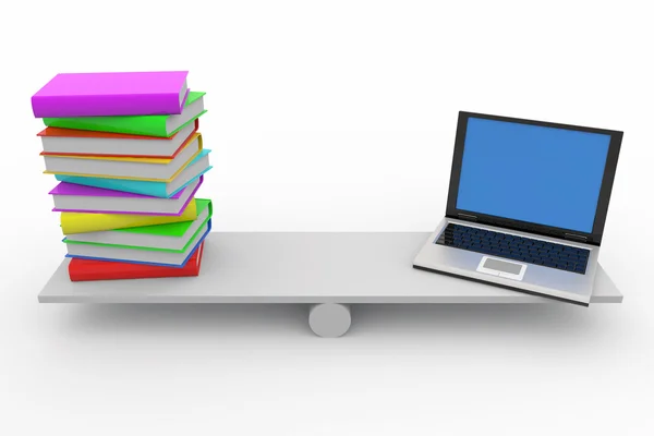 Boeken en laptop op schalen — Stockfoto