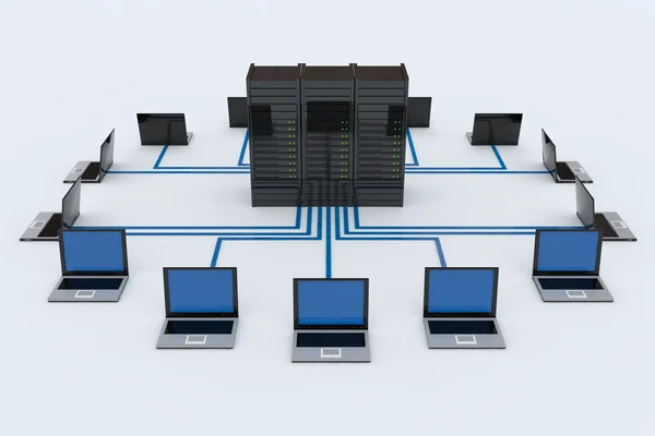 Комп'ютерна мережа з сервером Стокове Зображення