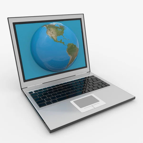Globe into laptop screen — Stock Photo, Image