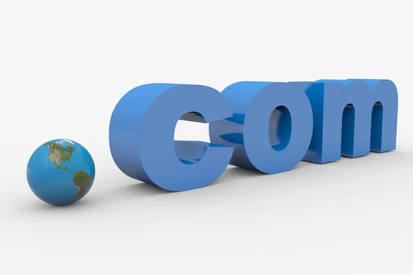 3D ordet com. jorden spere ersätter dot. — Stockfoto