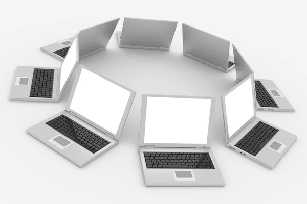 Laptops in cirkel geïsoleerd op wit — Stockfoto