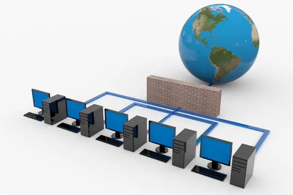 Компьютерная сеть с сервером и брандмауэром — стоковое фото