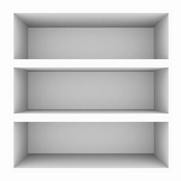 Leeres weißes Bücherregal isoliert auf weiss. — Stockfoto