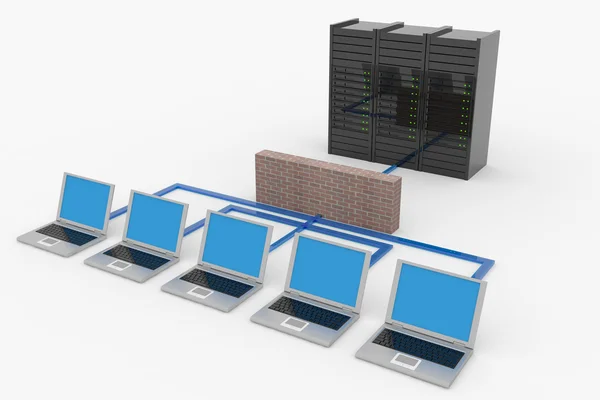 Datornätverk med servern och brandvägg — Stockfoto