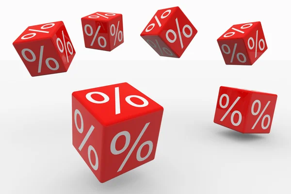 Cubos vermelhos voadores com percentagens — Fotografia de Stock