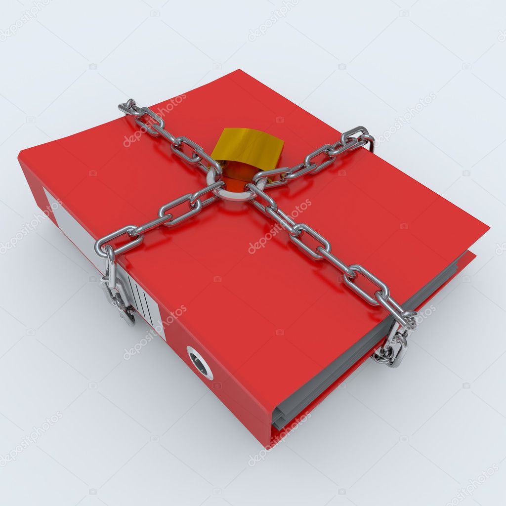 Folder closed by a chain and padlock