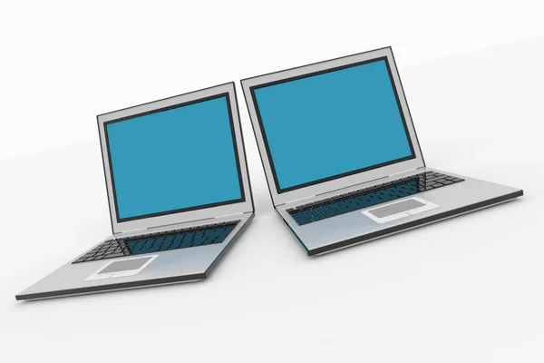 Twee laptops met blauwe schermen. — Stockfoto