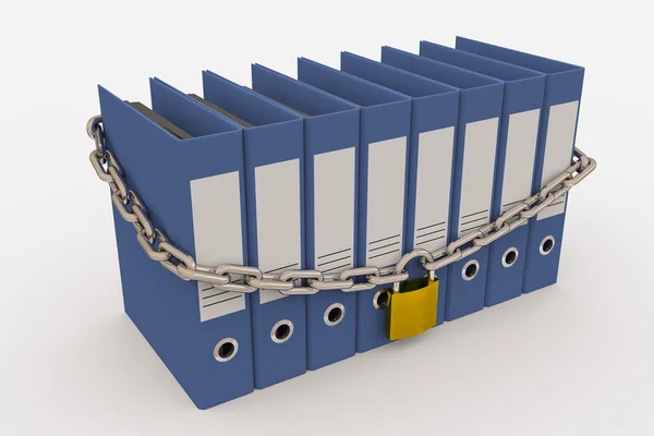 Row of folders closed by a chain and padlock — Stock Photo, Image