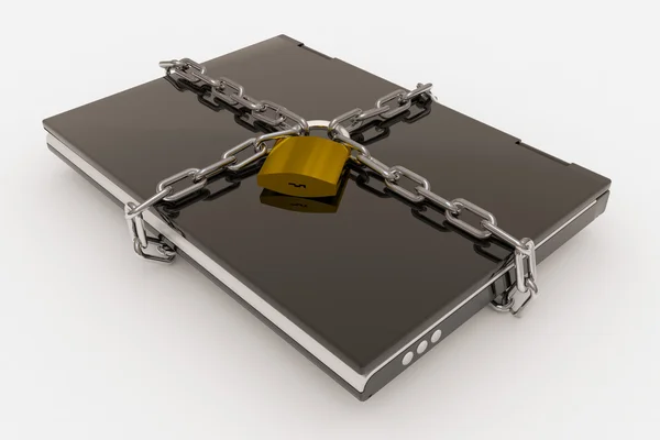 Padlock, chain and laptop — Stock Photo, Image