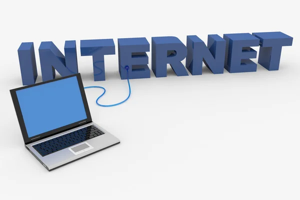 Laptop conectado a la palabra INTERNET. Concepto . — Foto de Stock