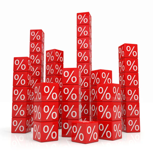 Пачки красных кубиков с процентами — стоковое фото