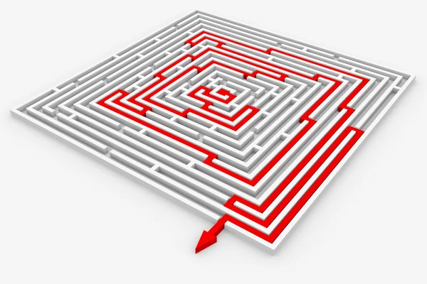 Red path from labyrinth. Right way. — Stock Photo, Image