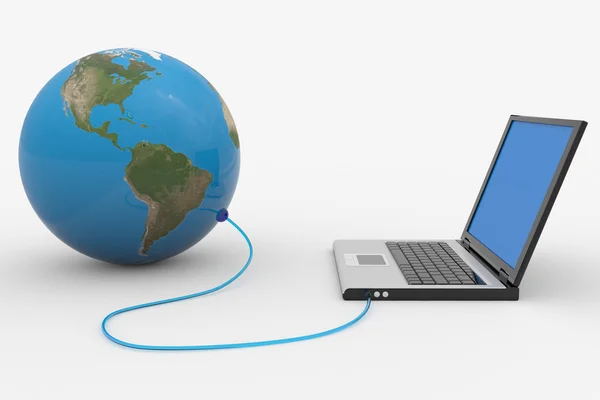 Laptop csatlakozik a Föld gömb. — Stock Fotó
