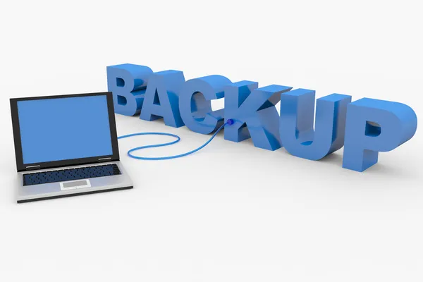 3D-woord back-up en verbonden laptop — Stockfoto