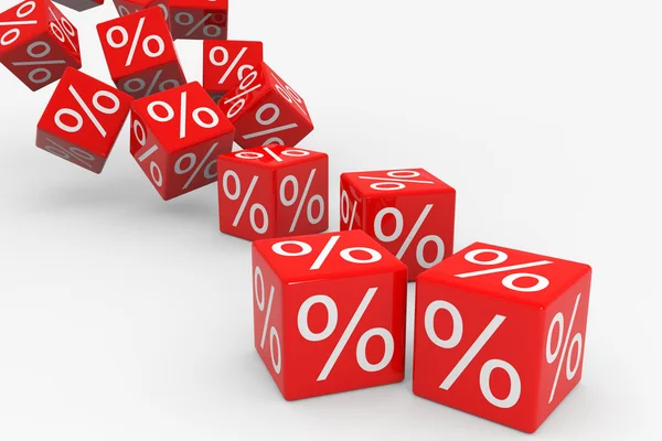 Cubi rossi con percentuali che cadono — Foto Stock