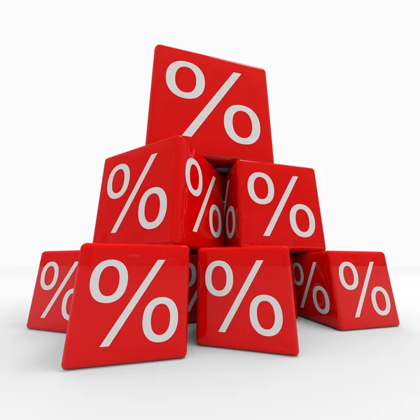 Pyramida červené kostky s procenta — Stock fotografie