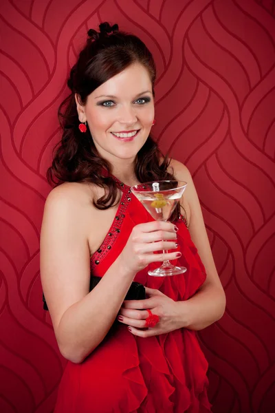 Cocktail party woman evening dress enjoy drink — Stock Photo, Image