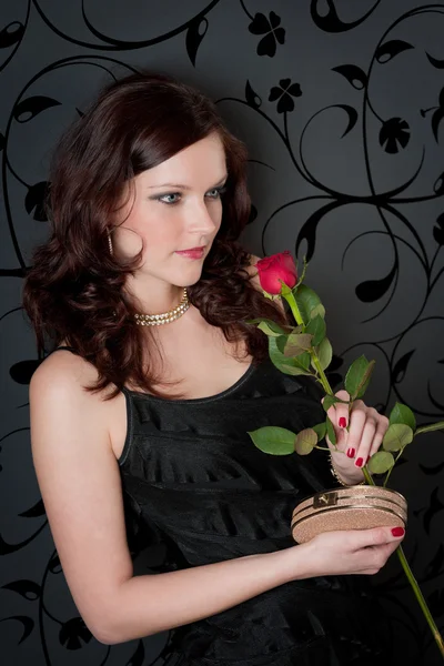 Cocktail party woman evening dress rose — Stock Photo, Image