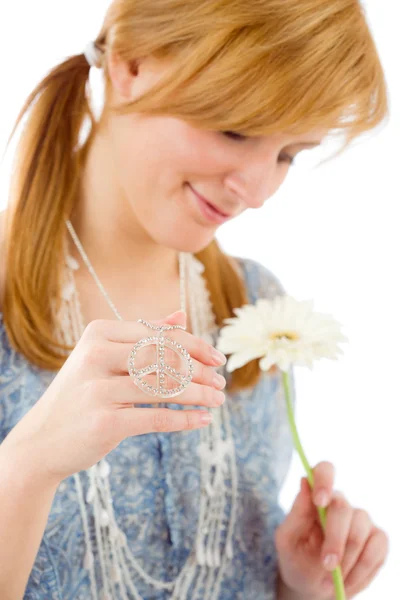 Романтична молода жінка гербера ромашковий шматок символ — стокове фото