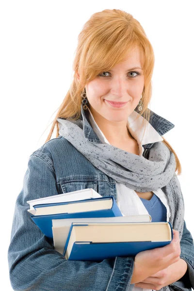 Estudante jovem segurar livro — Fotografia de Stock