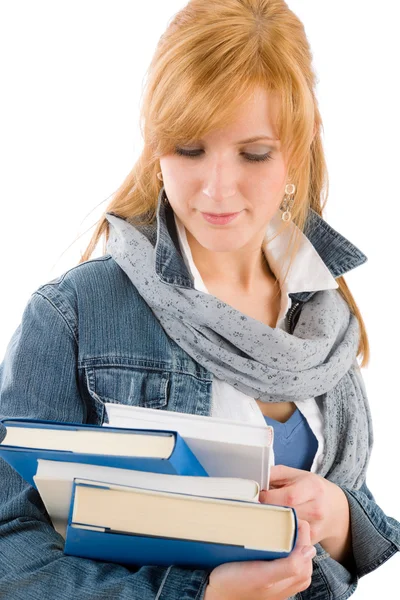 Tanuló fiatal nő hold a könyv — Stock Fotó