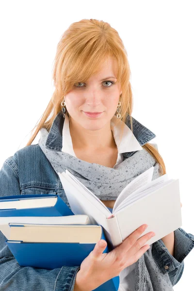 Студентська молода жінка тримає книгу — стокове фото