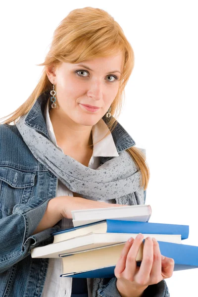 Студентська молода жінка тримає книги — стокове фото